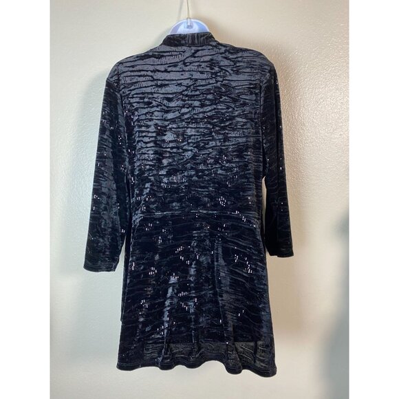 Frank Lyman Black Velvet Sequined Cardigan Size 14 Glitter Event Whimsigoth Goth - Picture 11 of 14